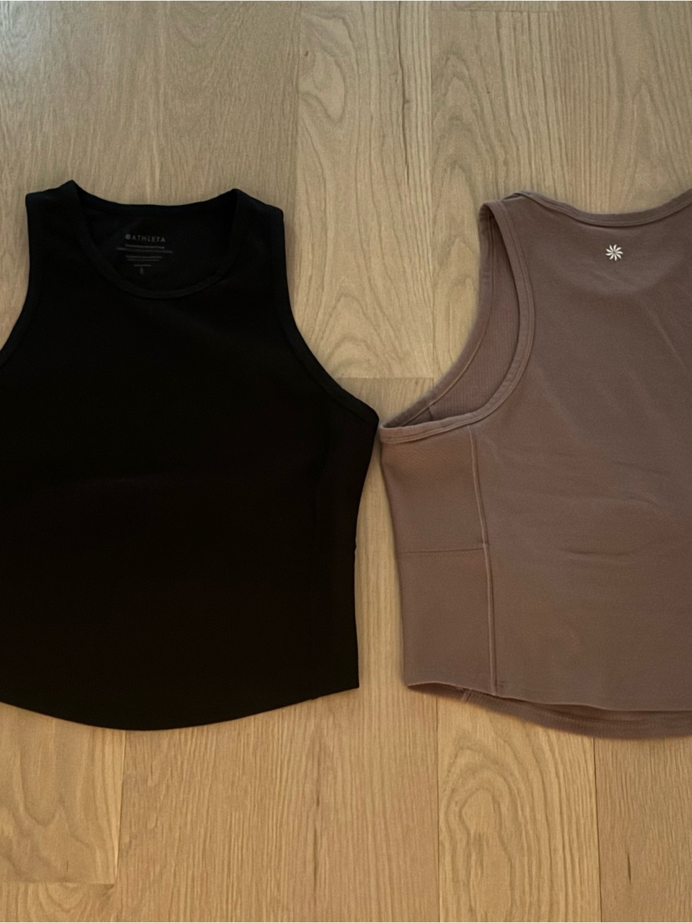 Athleta Black & Mauve salutation Ribbed Racerback Tank Tops